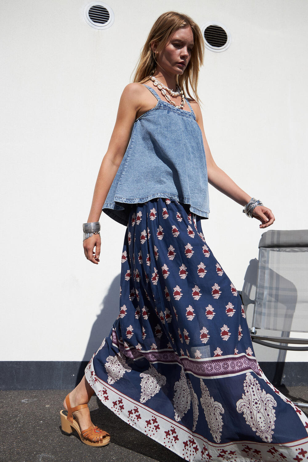 Rio lang nederdel - mørkeblå